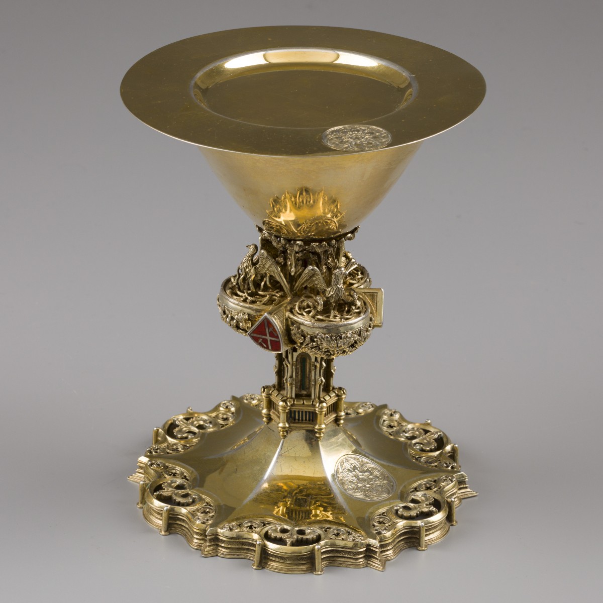 Chalice with paten (inscription with the names Alphonse Bellesheim & Pope Leonis XII), August Witte, Aachen 1899, silver.