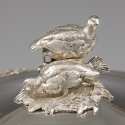 Art Nouveau terrine au-bain-marie "Faisan", F. Nicoud, Successeur de Lavalée, Parijs ca. 1880-1890, zilver.
