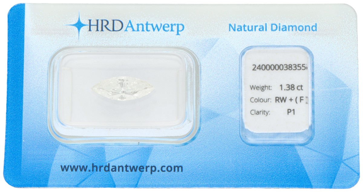 1.38 ct. HRD gecertificeerde natuurlijke diamant.