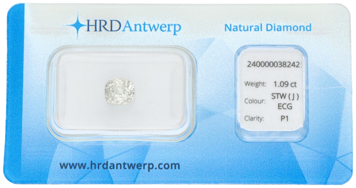 1.09 ct. HRD gecertificeerde natuurlijke diamant.