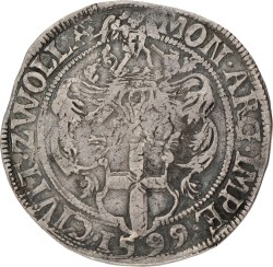 Gehelmde rijksdaalder. Zwolle. Rudolf II. 1599. VF +.