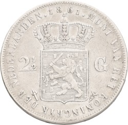 2½ Gulden. Willem III. 1861 - Without dot after F. VF -.