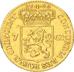 Halve gouden rijder van 7 gulden. Utrecht. 1760. VF +.