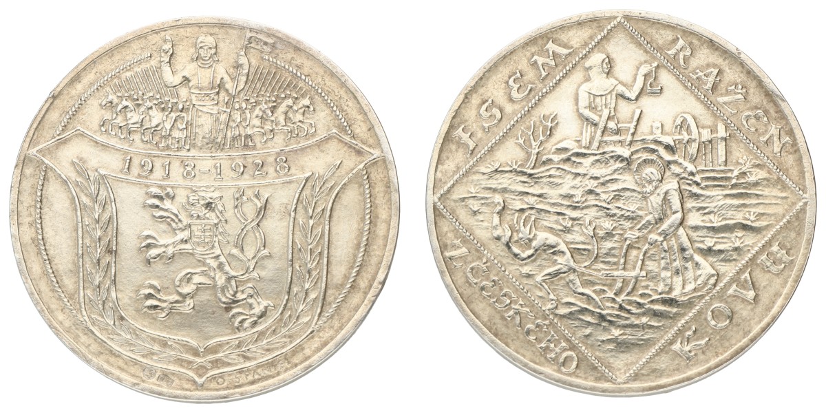 Czechoslovakia. 1929. Lot (2) 10th anniversary of the republic of Czechoslovakia medals - Inscribed with 'Slecne Zdence Lehre Lidova scena Brevnove - Vupominku na pruni uspechy Listop. 1929'. Average VF.