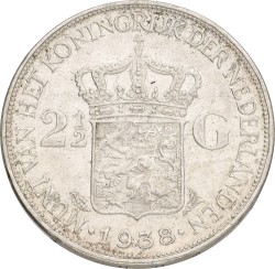 2½ Gulden. Wilhelmina. 1938 - Grofhaar. XF +.