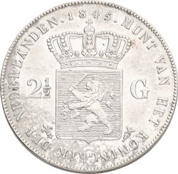 2½ Gulden. Willem II. 1845 - Without line between crown and shield. VF -.