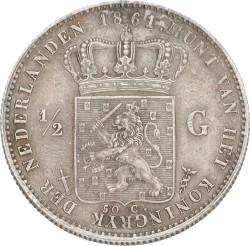 ½ Gulden. Willem III. 1861. XF +.