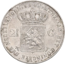 2½ Gulden. Willem II. 1845 - Without line between crown and shield. VF / XF.