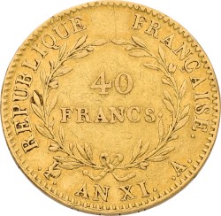 France. Paris. 40 Francs. AN XI A (1802). VF.