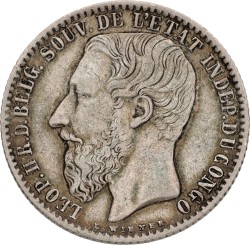 Congo Vrijstaat. Leopold II. 1 Franc. 1887. VF.