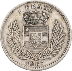 Congo Vrijstaat. Leopold II. 1 Franc. 1887. VF.