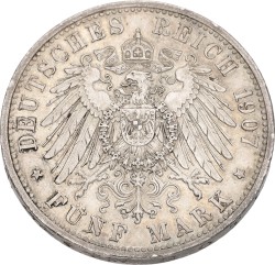 German States. Baden. Friedrich I. 5 Mark - On the death of the king. 1907. VF.