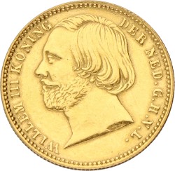 Halve gouden Willem of negotiepenning van 5 Gulden. Willem III. 1851. VF / XF.