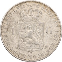 1 Gulden. Wilhelmina. 1906. VF.