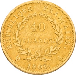 France. Paris. Napoleon Bonaparte. 40 Francs. 1808. VF.