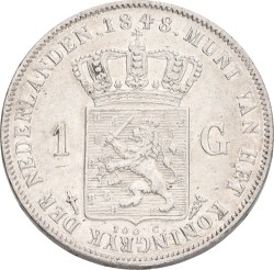 1 Gulden. Willem II. 1848. XF +.