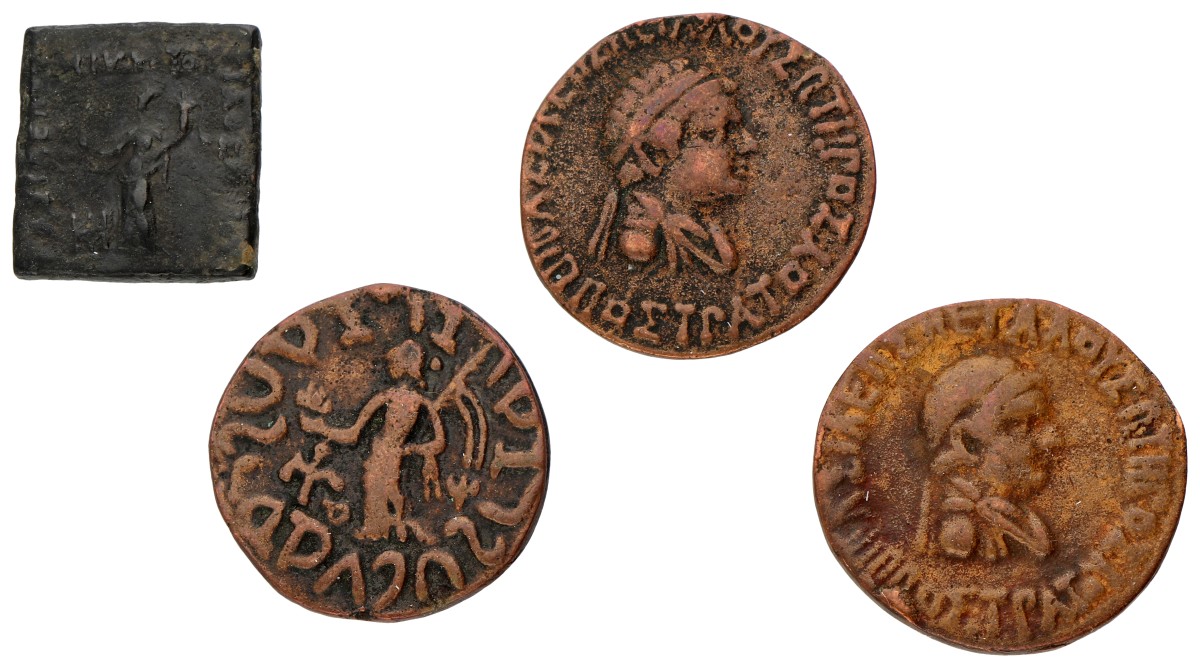 Bactria. Philoxenos, Azilises & Hippostrates. Lot (4) AE 19-32. ND (100-55 BC). Average VF.