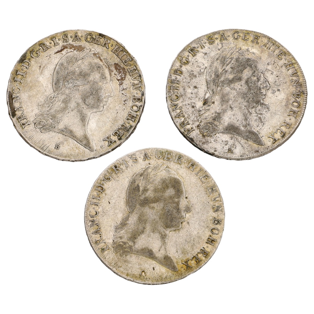 Belgium. Austrian Netherlands. Franz II. Lot (3) Kronenthaler. 1794 C, 1795 A & 1796 B. F - VF.