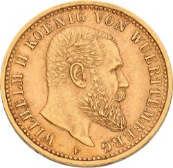 German States. Württemberg. Wilhelm II. 10 Mark. 1909 F. XF.