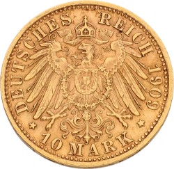 German States. Württemberg. Wilhelm II. 10 Mark. 1909 F. XF.