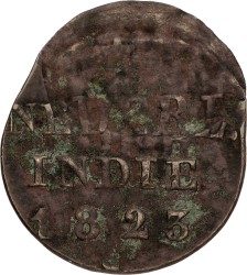 ¼ Stuiver. Nederlands-Indië. Willem I. 1823 - Double struck, off centre. VF.