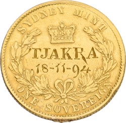 Australia. Sydney. Victoria. Sovereign - Engraved with Tjakra 18-11-94. Probably from a person who was involved in Lombok war. Specificly at the attack on Tjakranegara. 1866/1894. VF.