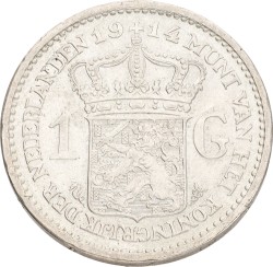 1 Gulden. Wilhelmina. 1914. XF +.