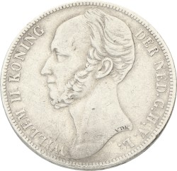 1 Gulden. Willem II. 1842 - Tall bust. VF.