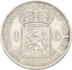 1 Gulden. Willem II. 1842 - Tall bust. VF.