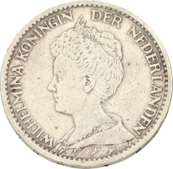 1 Gulden. Wilhelmina. 1917. VF / XF.