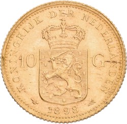 10 gulden. Wilhelmina. 1898 - With dot. XF +.