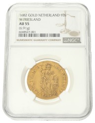 Halve gulden van 10 stuiver. Afslag in goud. West-Friesland. 1682. AU 55.