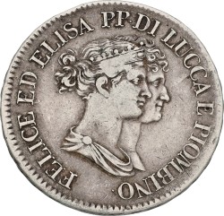 Italian states. Lucca. 5 Franchi. 1808. VF / XF.