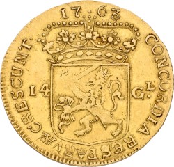 Gouden rijder van 14 gulden. Zeeland. 1763. VF +.