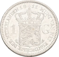 1 Gulden. Wilhelmina. 1911. VF / XF.