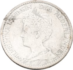 1 Gulden. Wilhelmina. 1910. VF +.