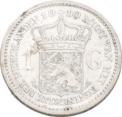 1 Gulden. Wilhelmina. 1910. VF +.