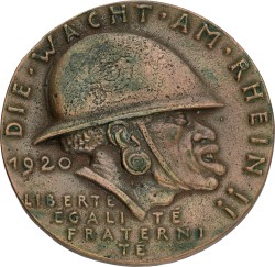 Germany. Weimar republic. 1920. The watch on the Rhine - Protestmedal against the occupation of the Rhineland by French colonial forces. VF +.