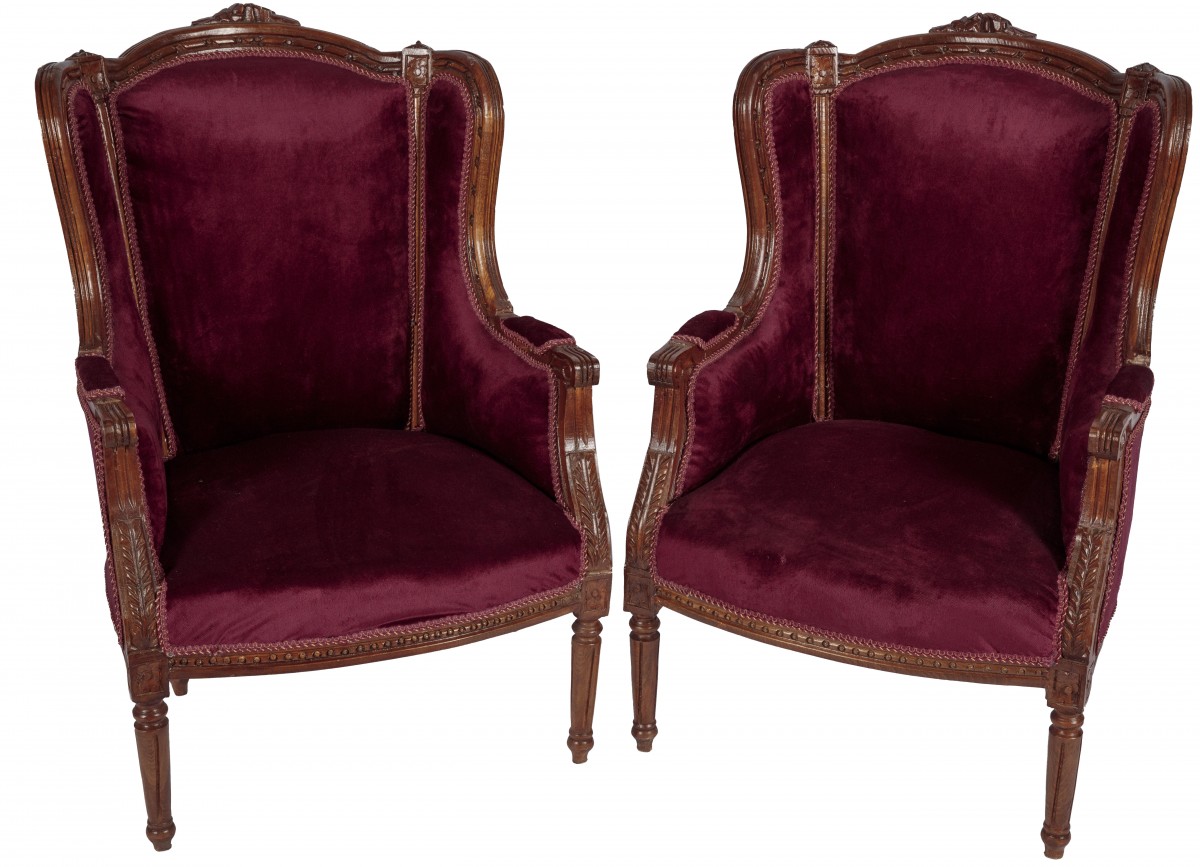 Een set van (2) neo-Louis XVI-stijl oorfauteuils, Holland, 20e eeuw.