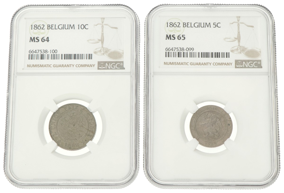 Belgium. Leopold I. 5 & 10 Centimes. 1862. MS 65 & MS 64.