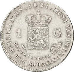 1 Gulden. Nederlands-Indië. Willem I. 1821. VF -.