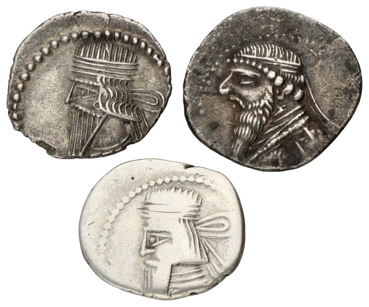 Parthian Empire. Mithridates I & II. Lot (3) Drachm. ND (132 - 63 BC). Average VF.