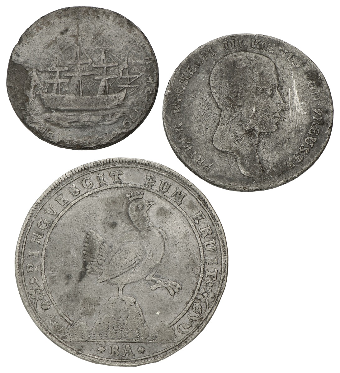 Germany. Lot (3) Counterfeits of German coins - added a counterfeit USA medal 1791. Average VF.