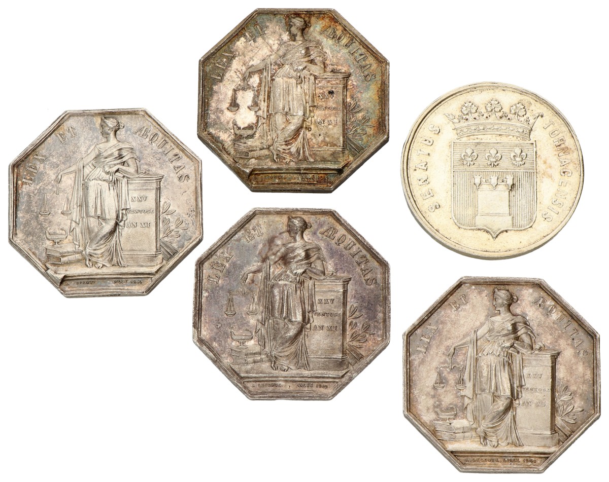 France. Lille & Tournai. 19th century. Lot (5) Jetons. Average XF.