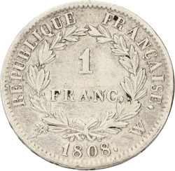 France. Lille. Napoleon I. 1 Franc. 1808 W. F / VF.