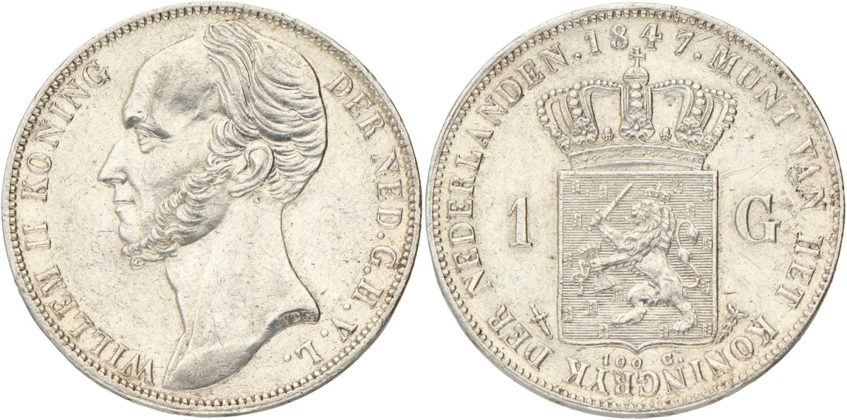 1 Gulden. Willem II. 1847. XF.