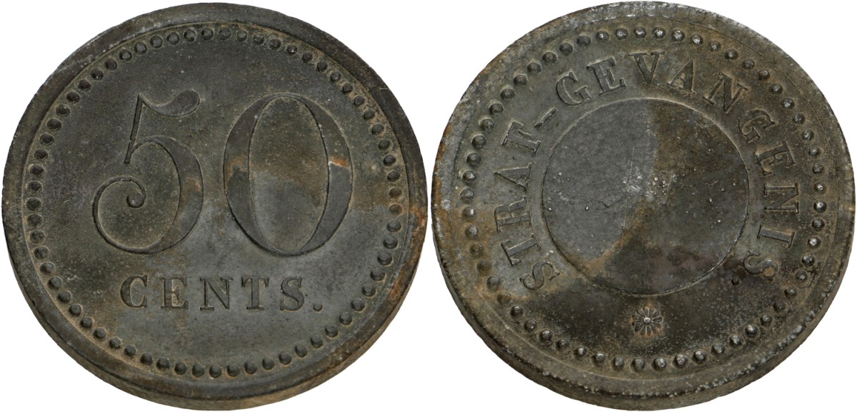 50 Cents. Tijdelijke strafgevangenis Woerden of oningevuld. ND (1834 - 1847). VF.