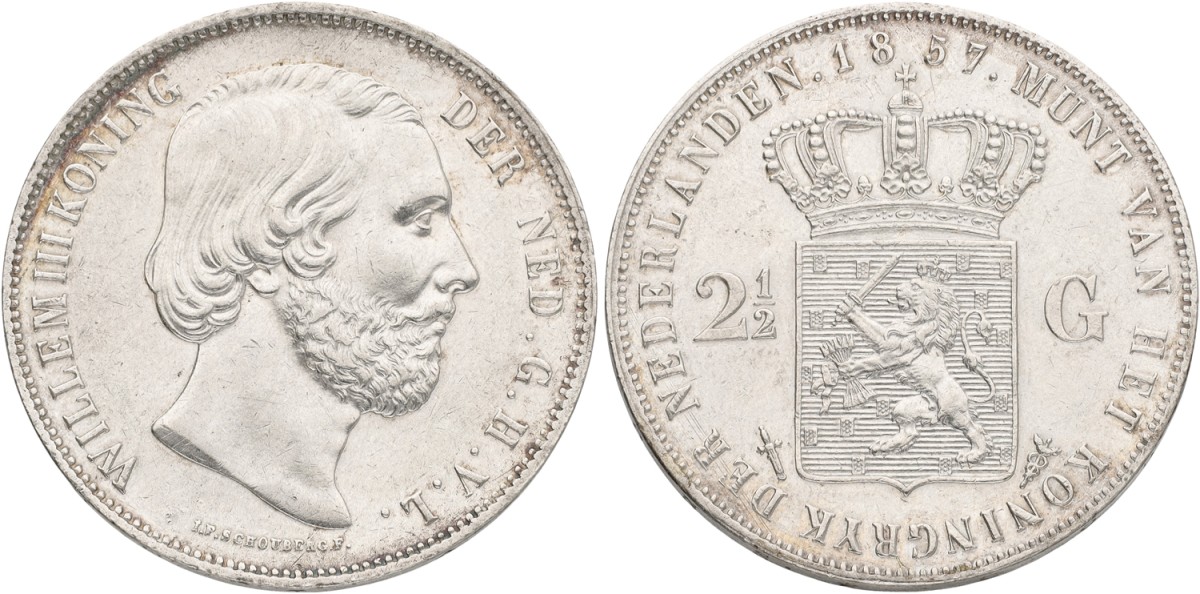 2½ Gulden. Willem III. 1857. XF +.