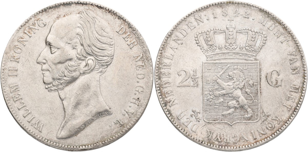 2½ Gulden. Willem II. 1842. XF -.