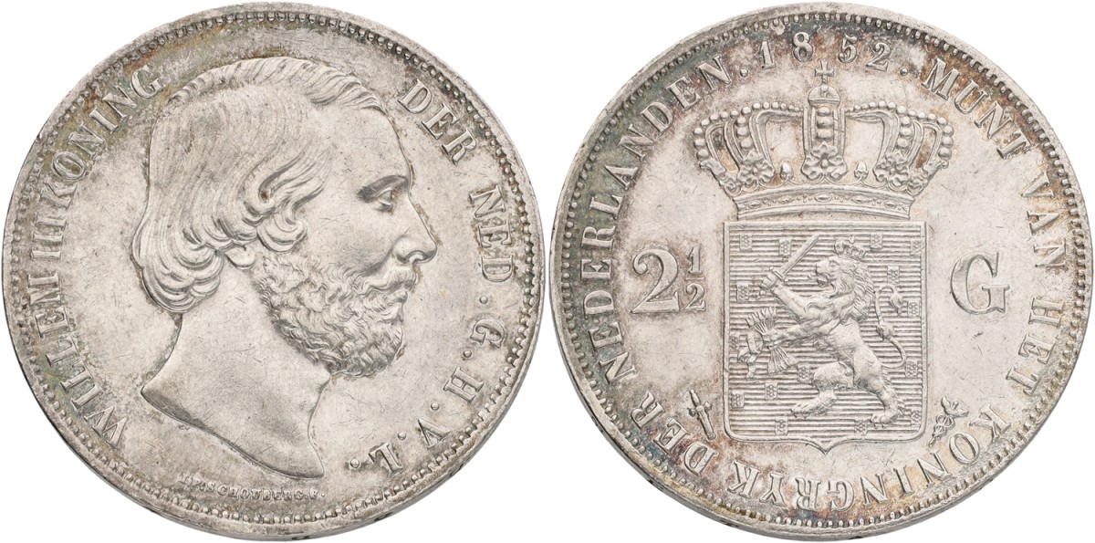 2½ Gulden. Willem III. 1852. XF.